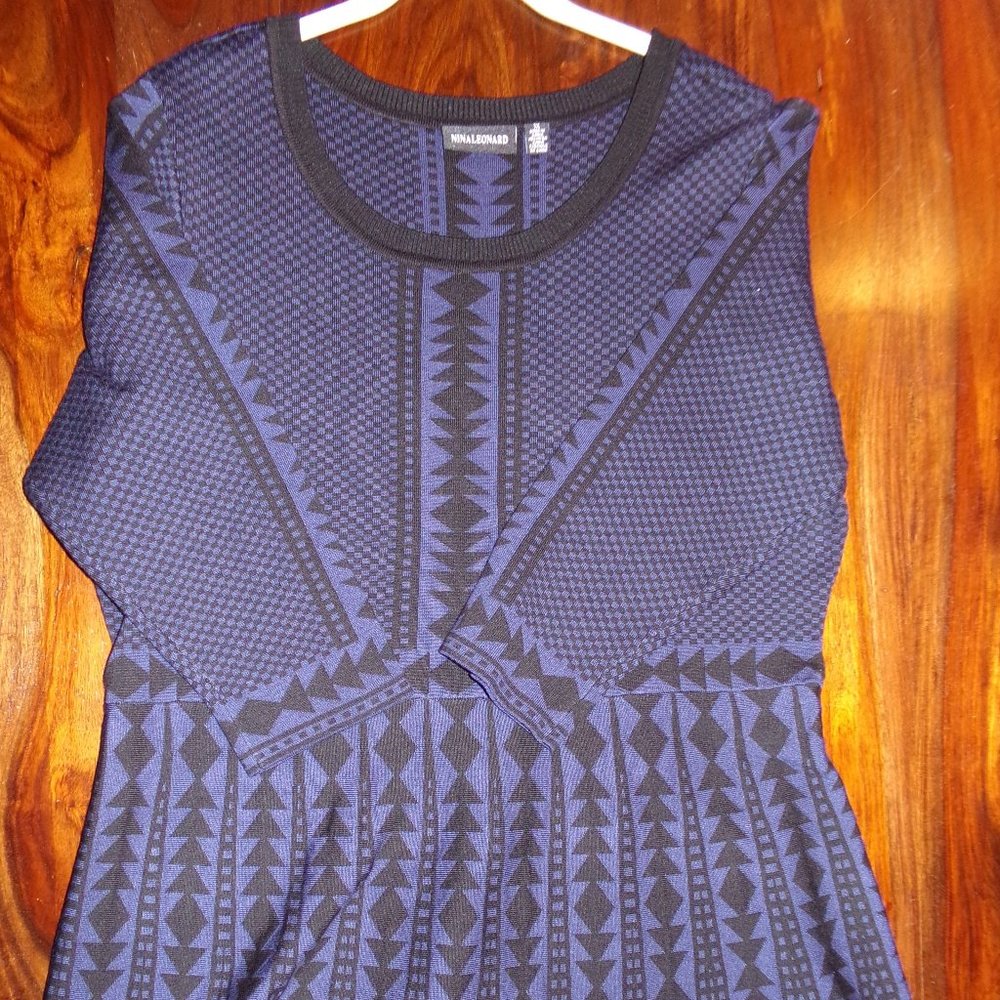 Nina Leonard Geometric Fit & Flare Sweater Dress